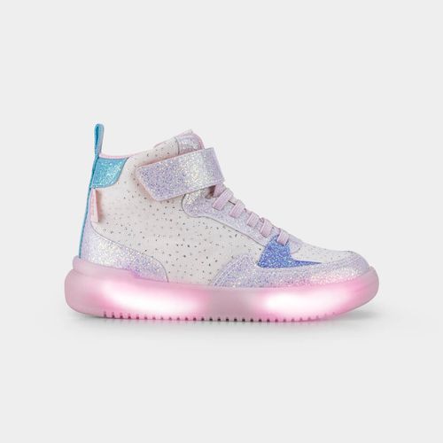 Abotinado Infantil de Luz High Sneakers Branco com Glitter