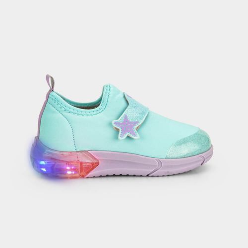 Tênis Infantil de Luz Bibi Space Azul com Lilás de Estrela