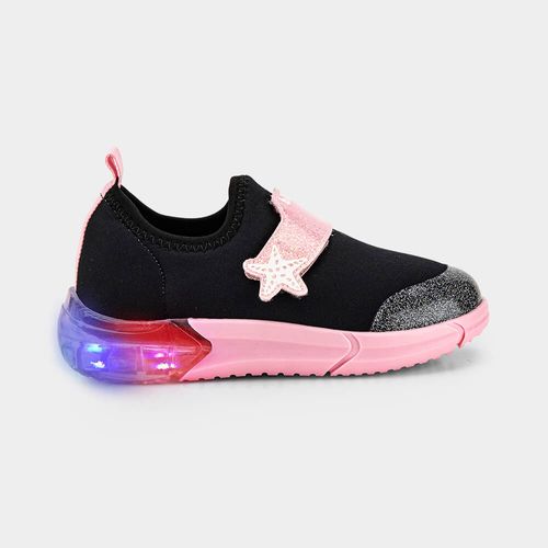 Tênis Infantil de Luz Bibi Space Preto com Rosa de Estrela