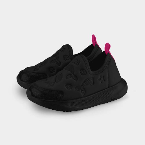 Tênis Infantil Bibi Flash Preto com Rosa de Sereia