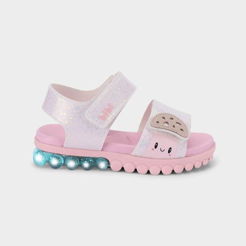 Sandália Infantil de Luz Bibi Summer Roller Light Branca com Brilhos de Cogumelo