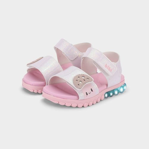 Sandália Infantil de Luz Bibi Summer Roller Light Branca com Brilhos de Cogumelo