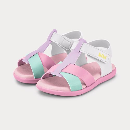 Sandália Infantil Bibi Baby Soft II Rosa com Branco