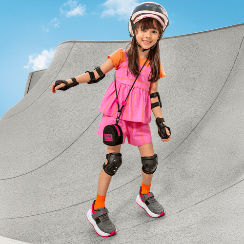 Tênis Infantil de Rodinhas Bibi Skatenis Cinza e Rosa
